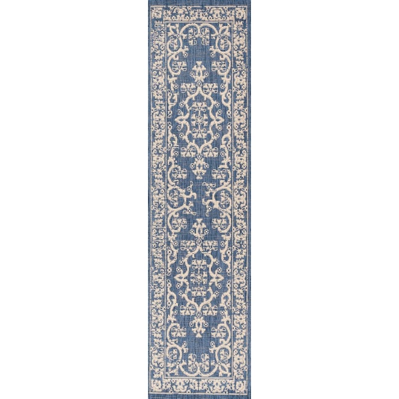 JONATHAN Y Tuscany Filigree Indoor/Outdoor Area Rug - 2 X 8 - Blue/Beige