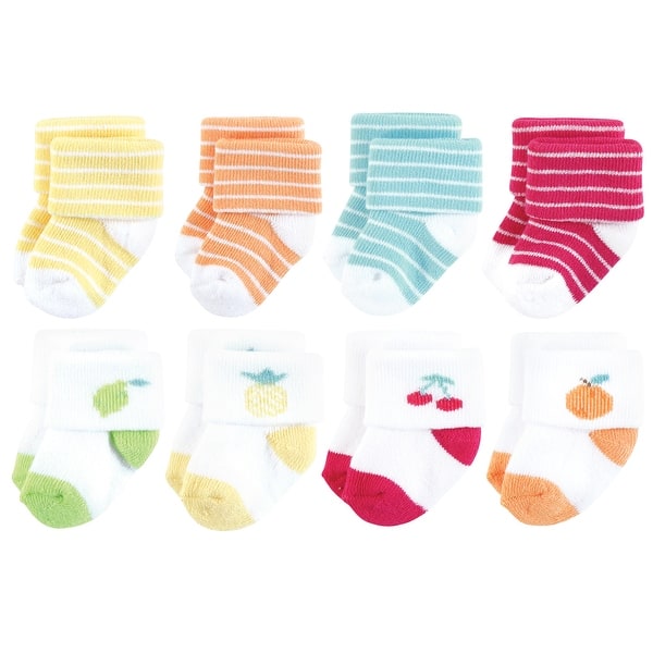 slide 1 of 1, Hudson Baby Cotton Rich Newborn and Terry Socks, Fruity Fruity - 0-6 Months
