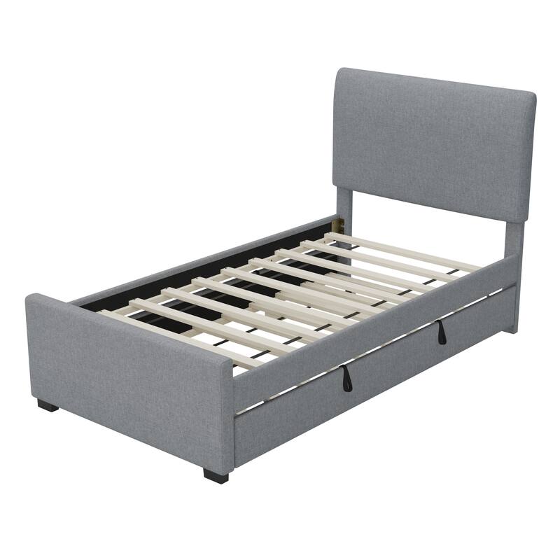 Velvet Upholstered Platform Bed with Trundle Bed & Adjustable Button Tufted Headboard