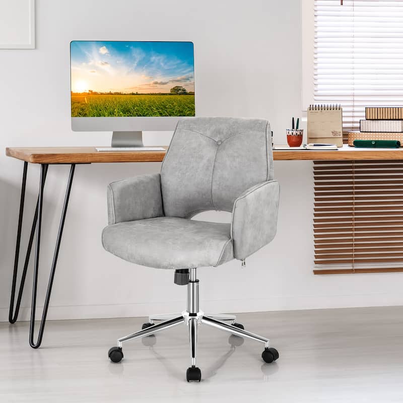 Modern Mid Back Tufted Office Chair Faux Leather Computer Desk Chair