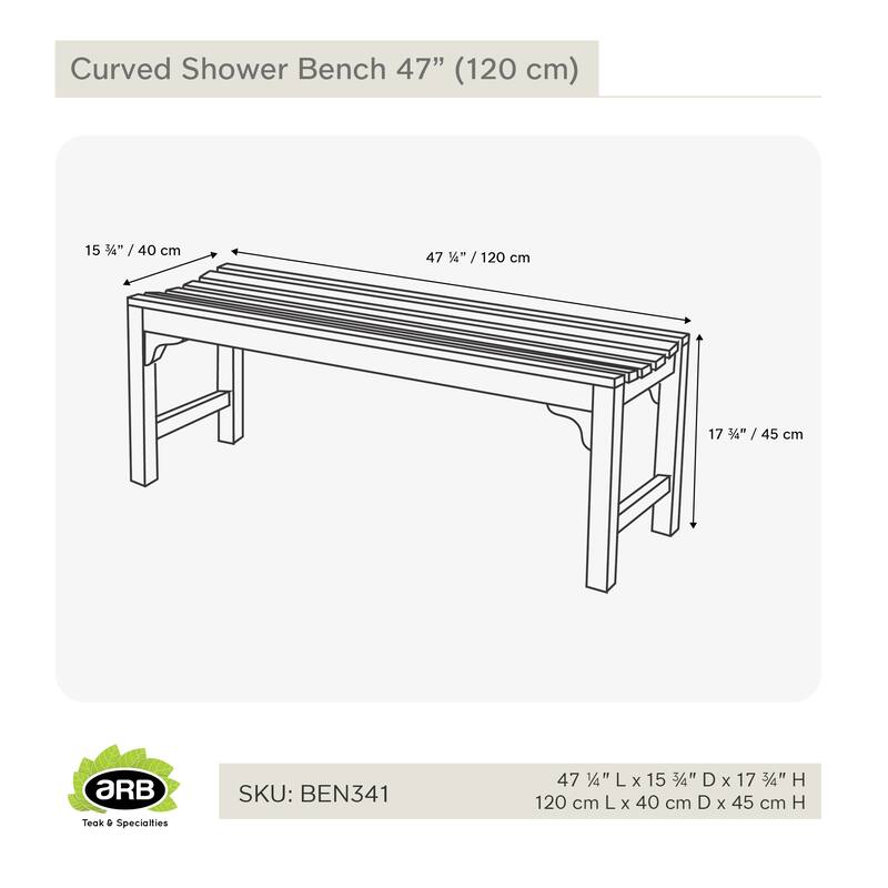 Teak Shower Bench Curved 47" (120 cm)