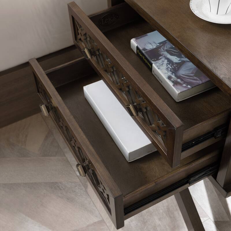 Leick Home Mirrored Diamond Filigree Two Drawer X Base Nightstand Side Table