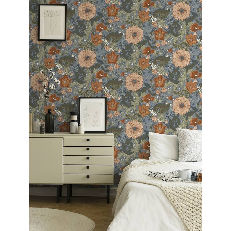 A-Street Prints Victoria Blue Floral Nouveau Wallpaper
