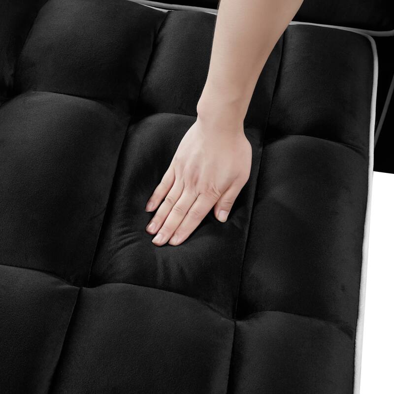 Black Velvet Single Convertible Sofa Bed with USB Charging Port