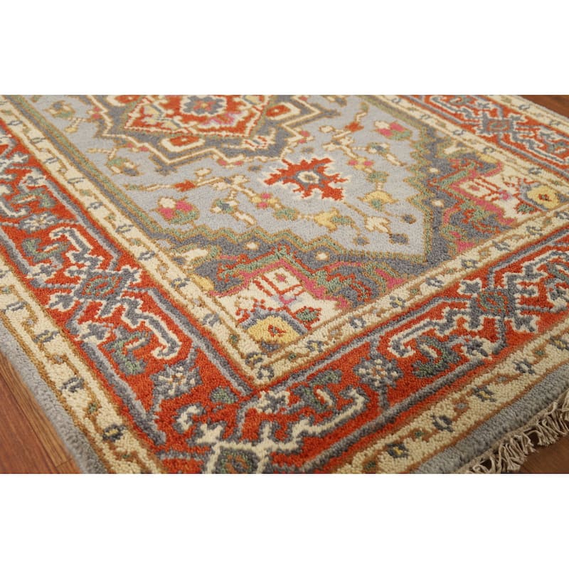Hand Knotted Oriental 100% Wool Carpet Traditional Medallion Greys & Charcoal Heriz (serapi) Area Rug - 4' 11'' X 3' 0''