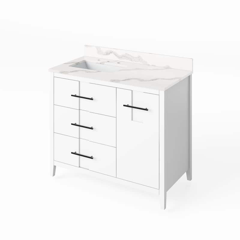 Jeffrey Alexander VKITKAT42R-QUARTZ Katara 42" Free Standing Vanity - White / Calacatta Vienna