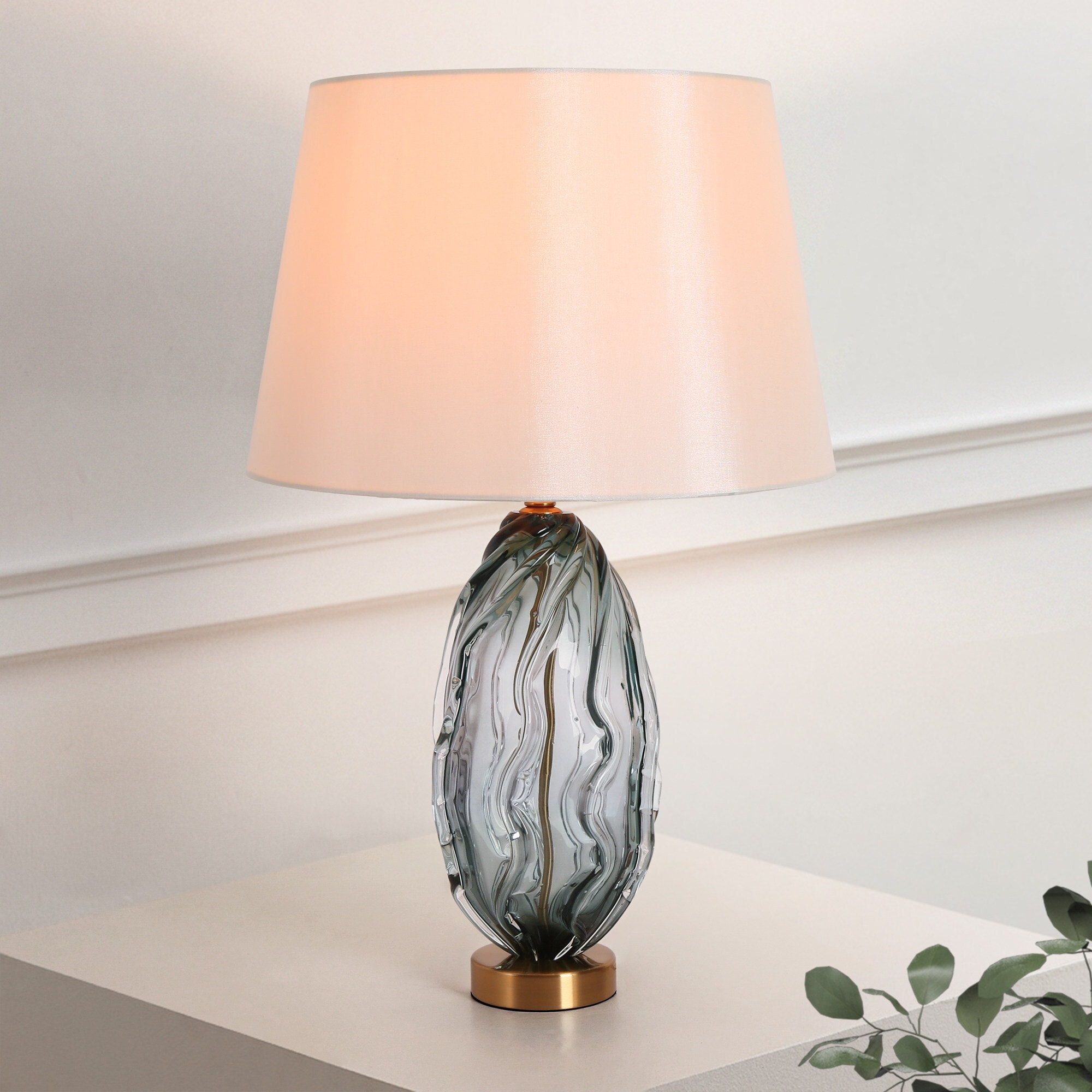 Modern 25-inch Table Lamp Textured Glass Desk Lights in Blue and Gold - D15.7