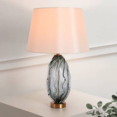 Modern 25-inch Table Lamp Textured Glass Desk Lights in Blue and Gold - D15.7"*H25"