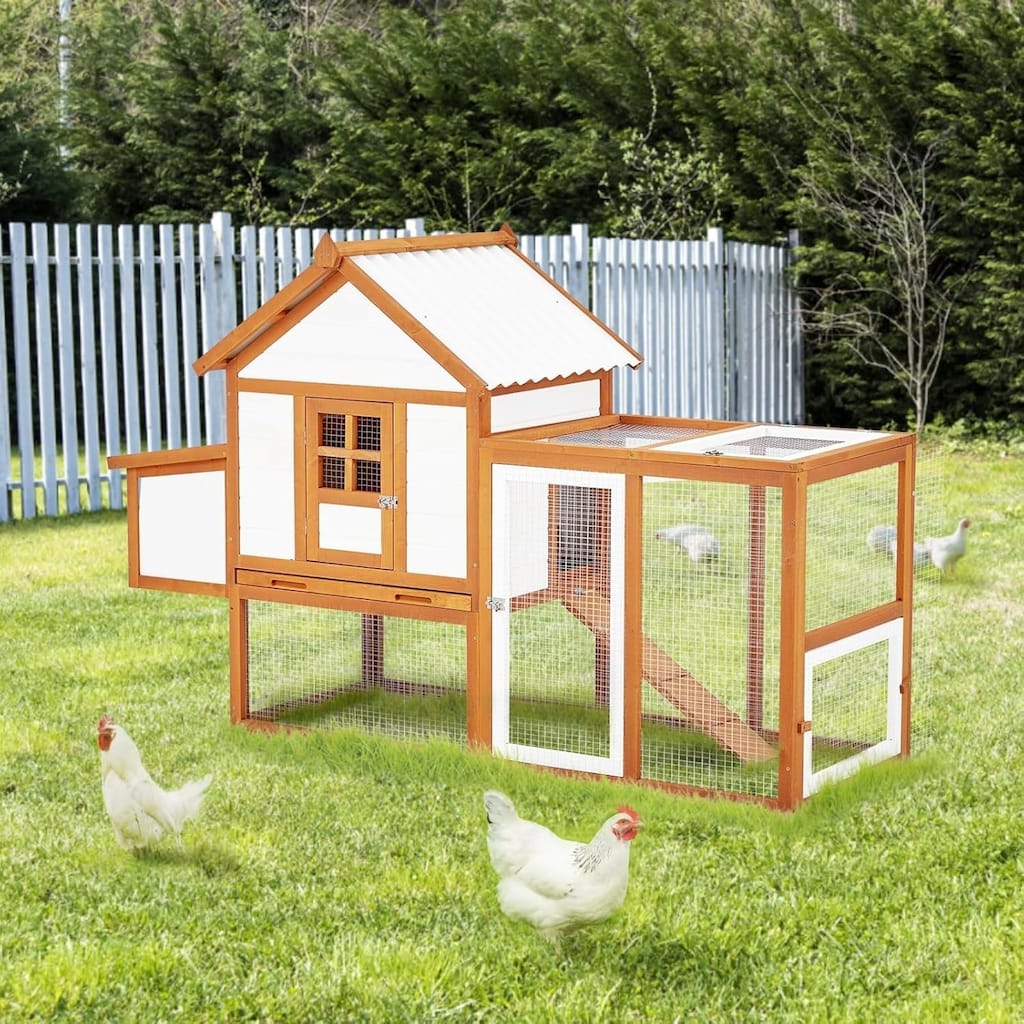 Chicken Coop Hen House Outdoor Poultry Cage with Large Nesting Box Orange