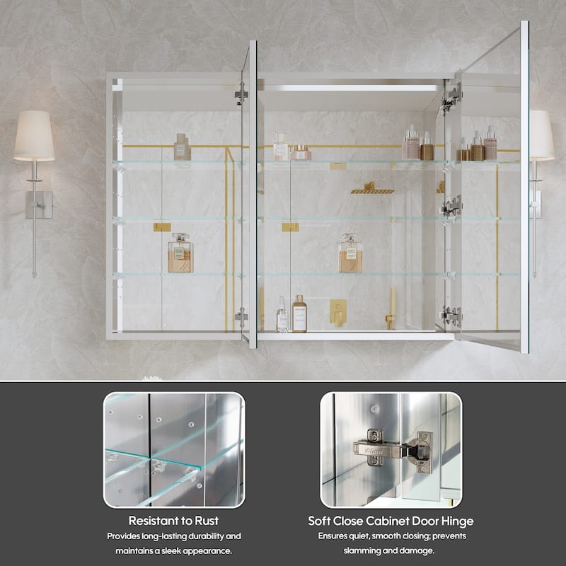 40''W X 30''H Recessed Or Surface Wall Mount Bathroom Medicine Cabinet With Adjustable Glass Shelves