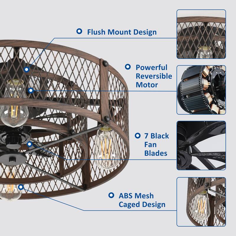 20-26Inch Caged Ceiling Fan with Light and Remote: APP Control Quiet DC Motor (E26 Bulbs Included)