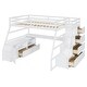 preview thumbnail 3 of 83, Wooden Loft Bed with 7 Storage Drawers and Bulit-in Desk, Twin/Full Size Loft Bedframe with Storage Shelves and Cabinet