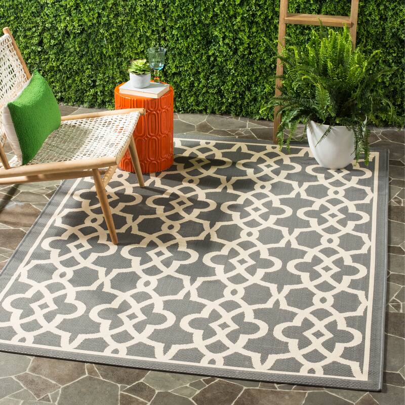 SAFAVIEH Courtyard Marline Indoor/ Outdoor Waterproof Patio Backyard Rug - 2'7" x 5' - Grey/Beige
