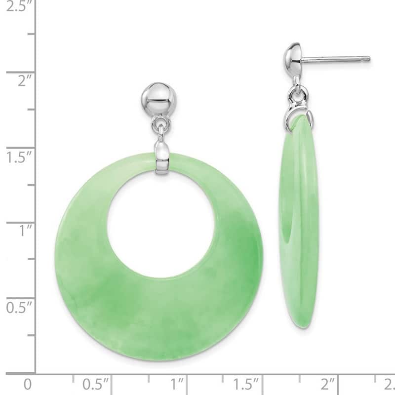 Curata 925 Sterling Silver 47x36mm Dyed Jade Circle Dangle Post Earrings