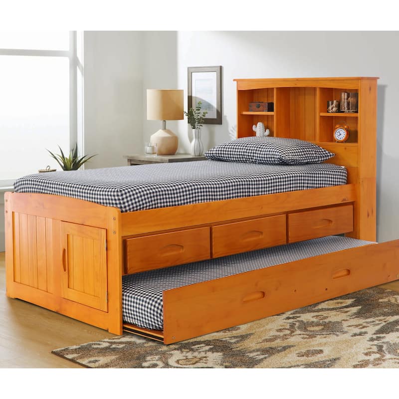 OS Home and Office Furniture Solid Pine Twin Captains Bookcase Bed with