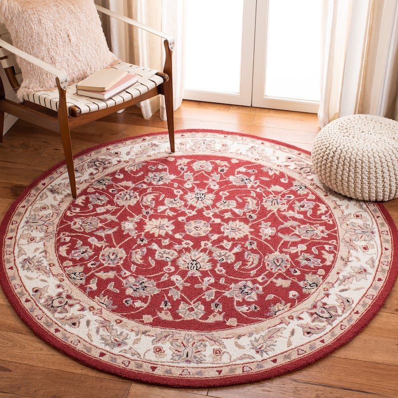 SAFAVIEH Handmade Chelsea Kolja French Country Wool Rug - 5'6" Round - Burgundy/Ivory
