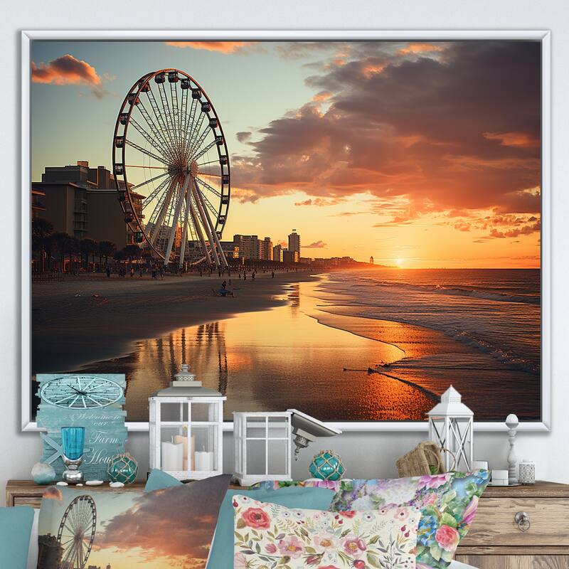 Designart "Myrtle Beach South I" Nautical & Beach Framed Wall Decor - 44 in. wide x 34 in. high - White