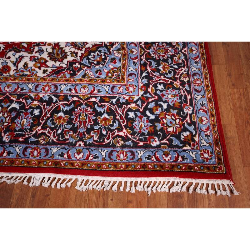 Floral Red Kashan Turkish Area Rug Machine-Made Bedroom Carpet - 9'10" x 13'0"