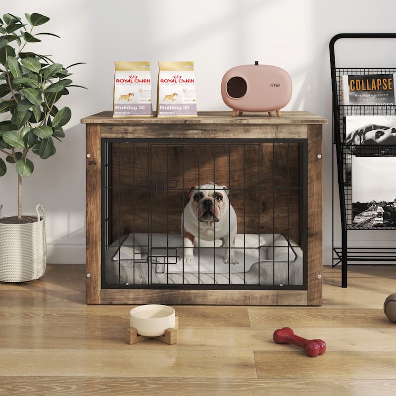 Dog Crate Furniture, Medium Wooden Dog Crate with Double Doors, Dog Furniture, Indoor Dog Kennel,Medium - Natural Wood
