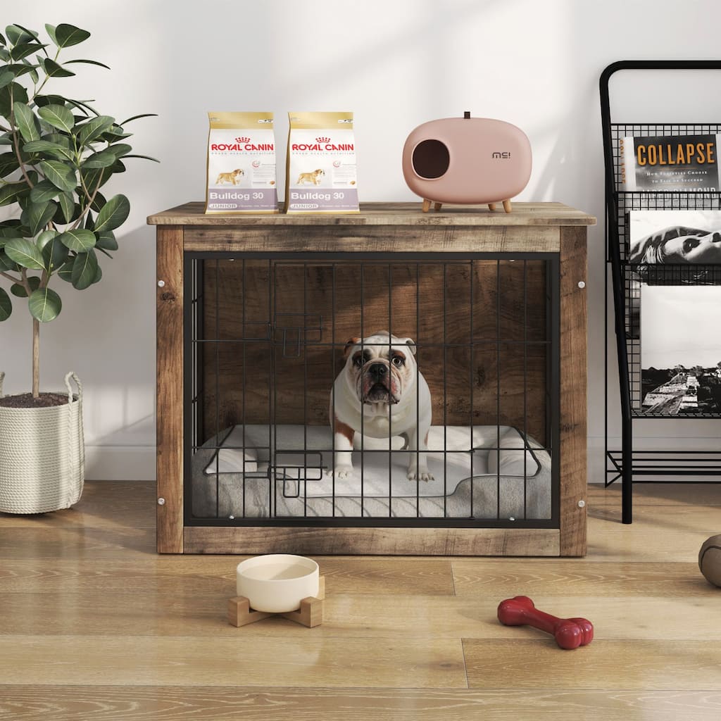 Dog Crate Furniture , Medium Wooden Dog Crate with Double Doors,Dog Furniture,Indoor Dog Kennel,Medium
