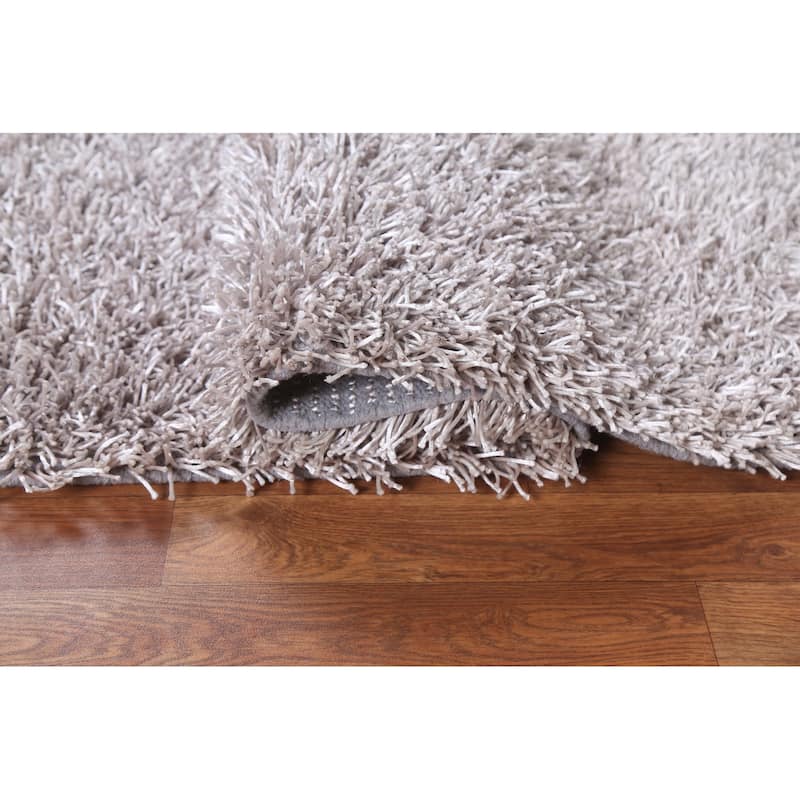 Hand Knotted Oriental Polyester Carpet Modern Contemporary Beige & Ivories Shaggy Area Rug - 4' 9'' X 2' 8''