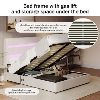 Gray Velvet Full Upholstered Storage Bed with RGB LED Headboard