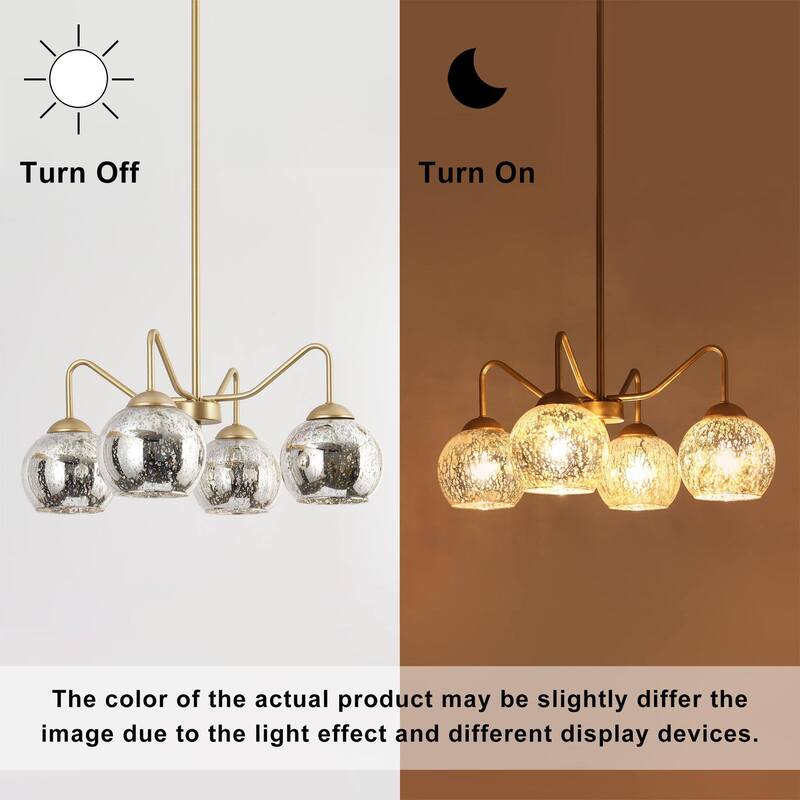 Ziv Mid-Century Modern 4-Light Gold Chandelier with Mercury Glass Shades - 20.5" D x 8.5" H