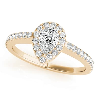 Auriya 14k Yellow Gold Lab Grown Pear Diamond Halo Engagement Ring 0.50 to 5.00 ct. tw. (F-G VS)