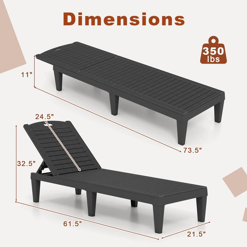 Costway Chaise Lounge Chairs Set of 2 with 5-Position Adjustable - See Details