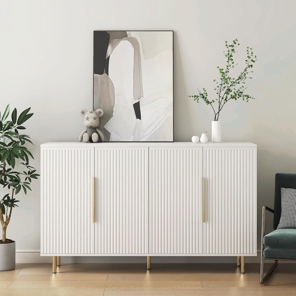 Modern Fluted Sideboard Buffet Cabinet with Adjustable Shelves and Ample Storage