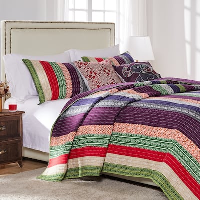 Greenland Home Fashions Marley 100% Cotton Mult-Fabric Stripe Bohemian Quilt Set