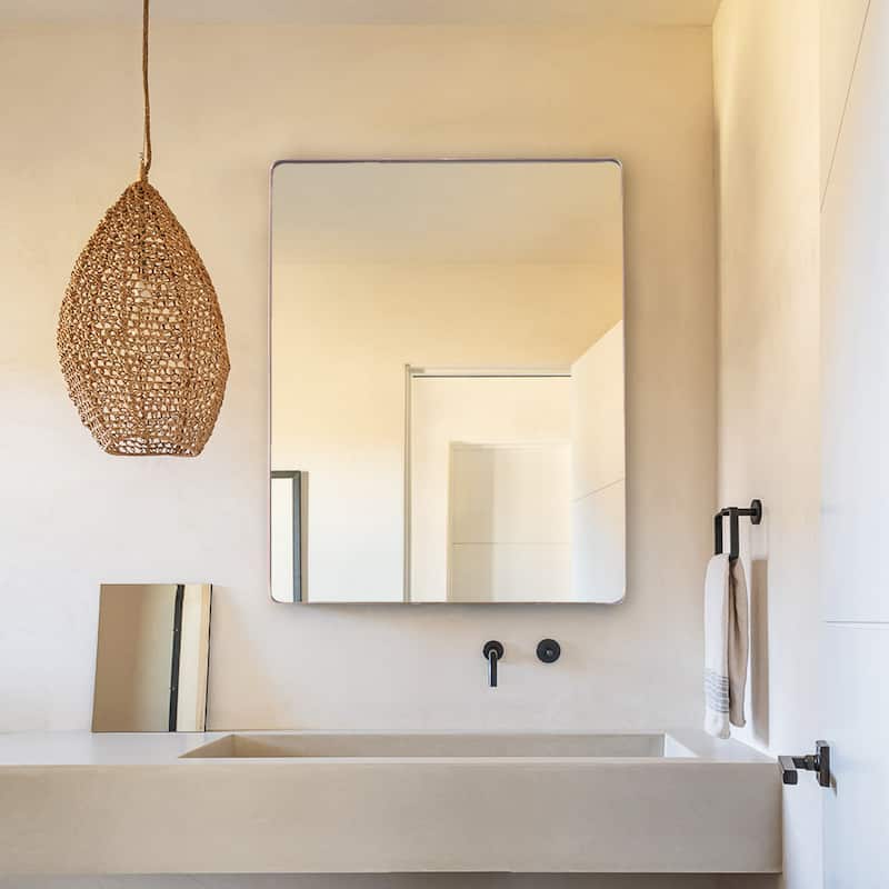 Gold Metal Vanity Bathroom Wall Mirror with Curved Corners - 30" H x 23.5" W - 30" H x 23.5" W