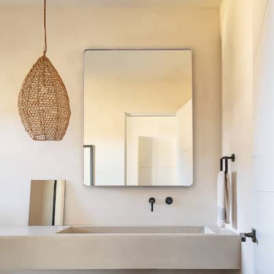 Gold Metal Vanity Bathroom Wall Mirror with Curved Corners - 30" H x 23.5" W