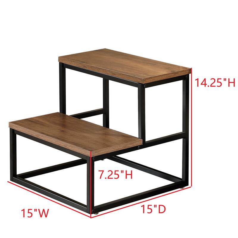 Axel Walnut Wood and Metal 2-Step Modern Industrial Step Stool