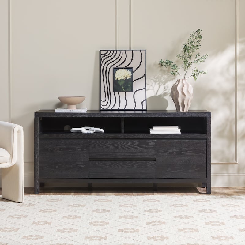 Middlebrook Farmhouse Rustic Solid Oak Wood 65" Sideboard with Storage - Black