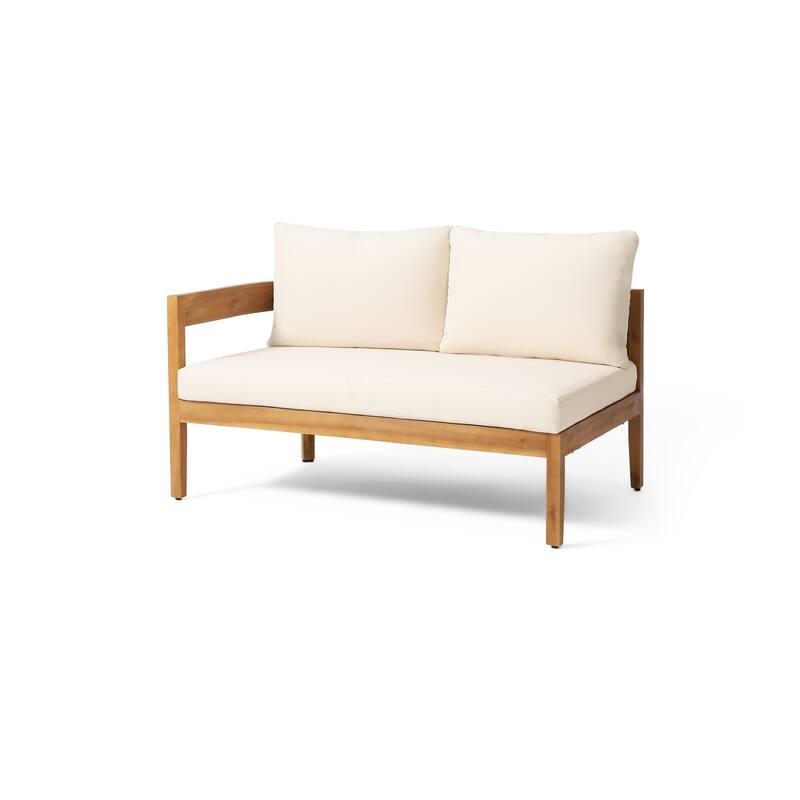 Christopher Knight Home - Montrose Patio Acacia Wood Left and Right Arm Tuxedo Sofas (Set of 2)