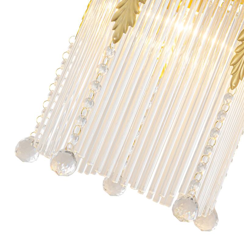 Crystal Wall Sconce Leaf Accents Clear Glass Rod Hanging Crystal Balls