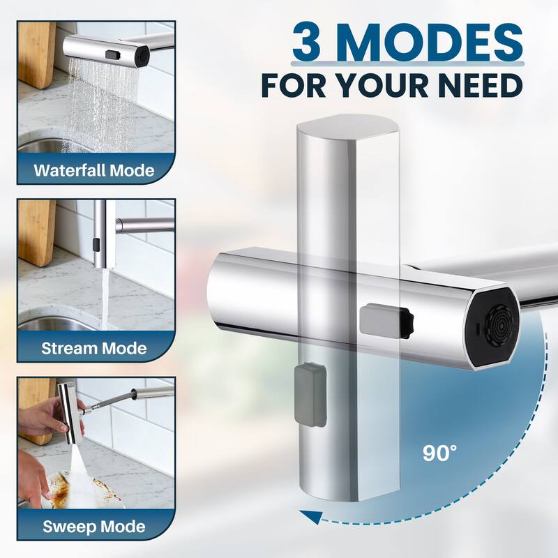 WOWOW Single Handle Waterfall Pull Down Sprayer Kitchen Faucet