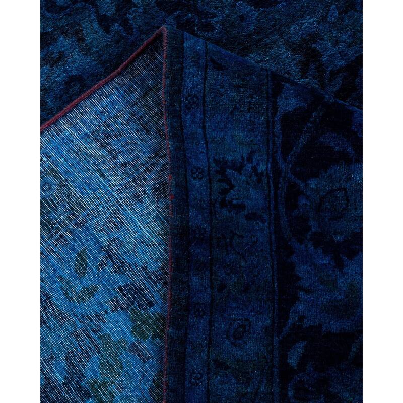 Overton Hand Knotted Wool Vintage Inspired Modern Contemporary Overdyed Blue Area Rug - 9' 3" x 11' 10"