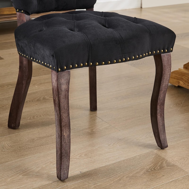 Dining Chairs Set of 2, Soft Tufted Accent Chairs Side Chairs with Wooden Legs, Velvet Upholstered Dining Room Chair