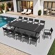 preview thumbnail 27 of 36, 11/13-Piece Outdoor All-Weather Patio Dining Set Aluminum Rectangular Table with Umbrella Hole and Stackable Chairs Black - Set of 13