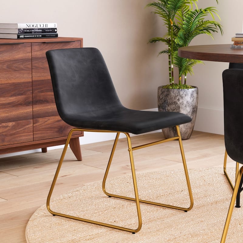18 Inch Indoor Dining Table Chairs, LeatherSoft Upholstery-Set of 2 - Gray Faux Leather/Gold Frame