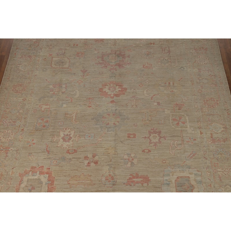 Hand Knotted Oriental 100% Wool Carpet Transitional All-Over Beige & Ivories Oushak Area Rug - 12' 0'' X 9' 0''