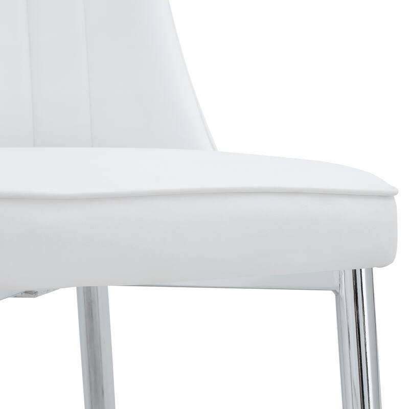 2 modern dining chairs, smooth PU leather backrest and silver-toned metal legs for a comfortable home experience