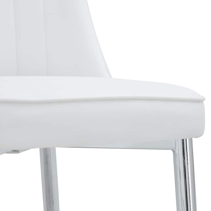 4 modern dining chairs, sleek PU leather backrest, and silver metal legs bring a comfortable home experience