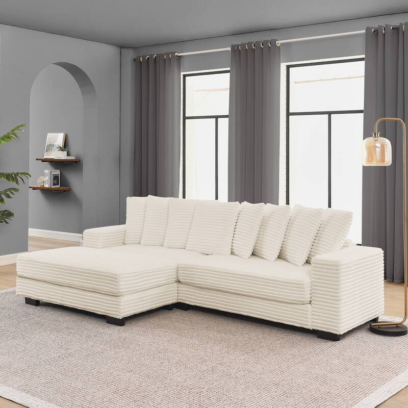 Anmytek L-Shaped Modular Corduroy Tufted Sleeper Sectional Sofa