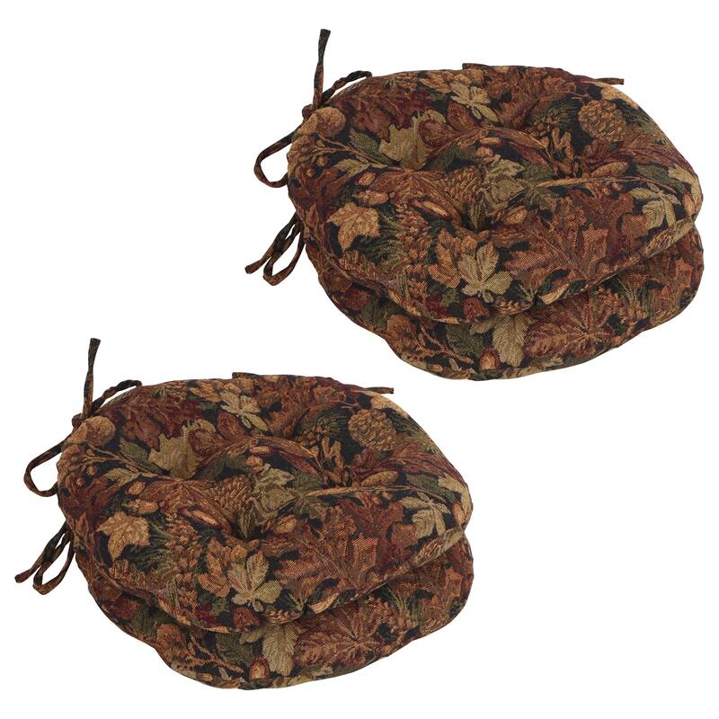 16-Inch Round Woven Tapestry Tufted Chair Cushions (Set of 2 or 4) - 16 x 16 - Autumn Harvest - Set of 4