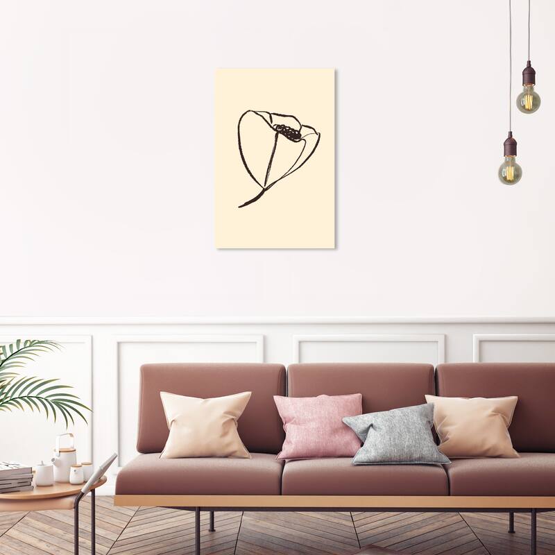 Wynwood Studio Canvas Abstract Minimalista Flower Black and Vanilla Modern & Contemporary Wall Art Canvas Print - 30 x 20