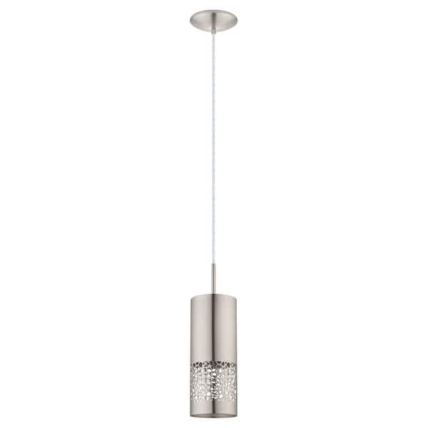 slide 2 of 2, Eglo Carmelia 1-Light Satin Nickel Mini Pendant with Brushed Nickel