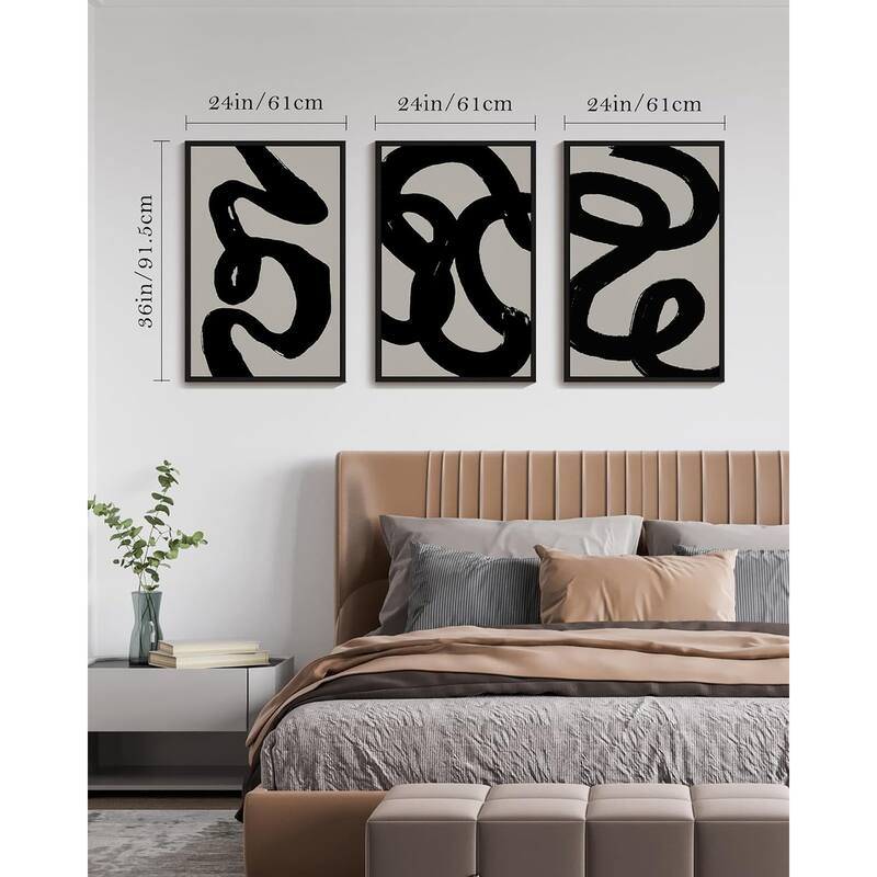 Black Abstract Wall Art Ink Wash Minimalist Lines